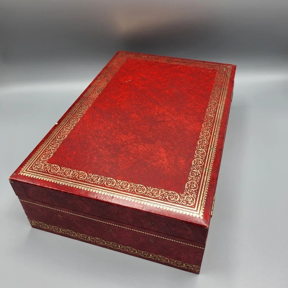Vintage Mele Jewelry Box Womens Red Tiered Faux Leather Gold Filigree AS IS